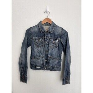 VTG Y2K Juicy Couture Jeans Distressed Denim Jacket XXS Cropped Made in USA